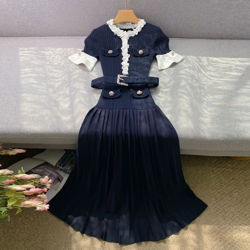 Midi Skirt Floral - Women Navy Knitted Midi Dress 3D