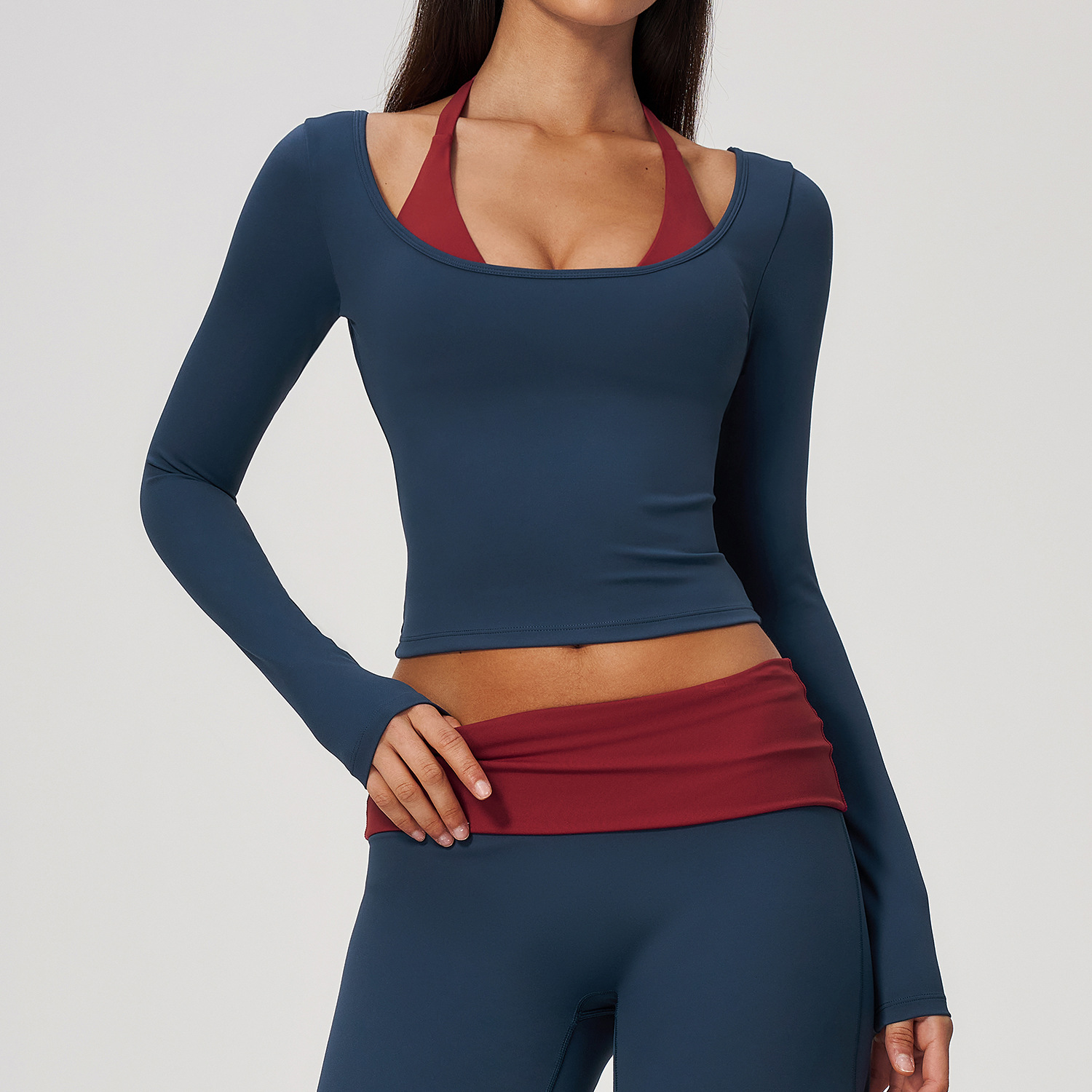 Crop Top Crochet - Halter Long Sleeve Yoga Crop Top