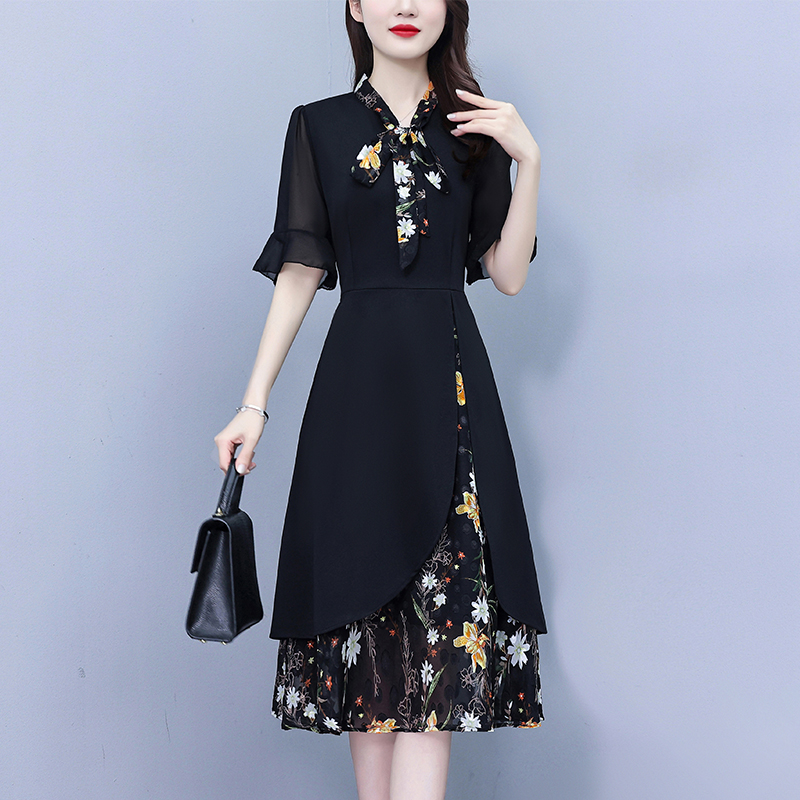 2026 Women Black Patchwork Flo - Midi Skirt Floral recension och pris