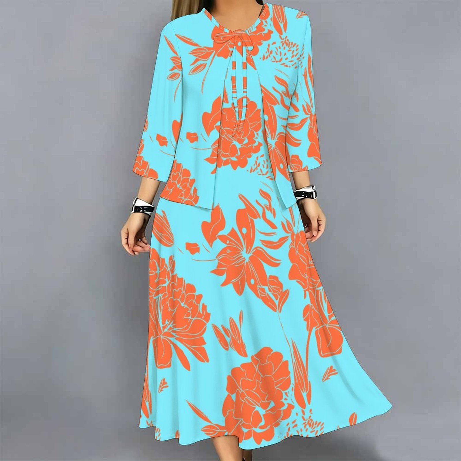 Women 2 Piece Dress Set Print  - Midi Skirt Floral recension och pris